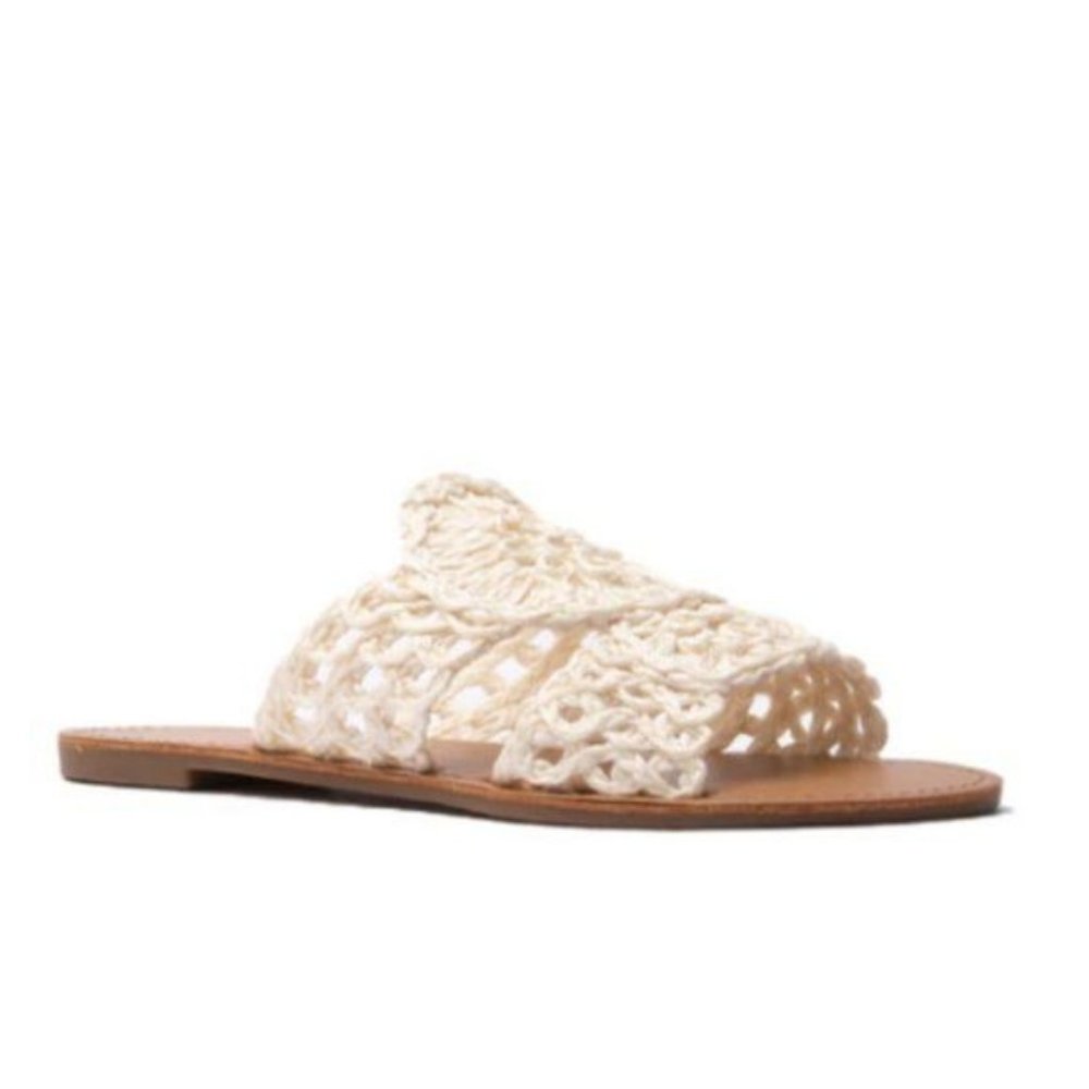 !! NEW !! Woven Raffia Slide Sandals in Cream - Picture 6 of 8